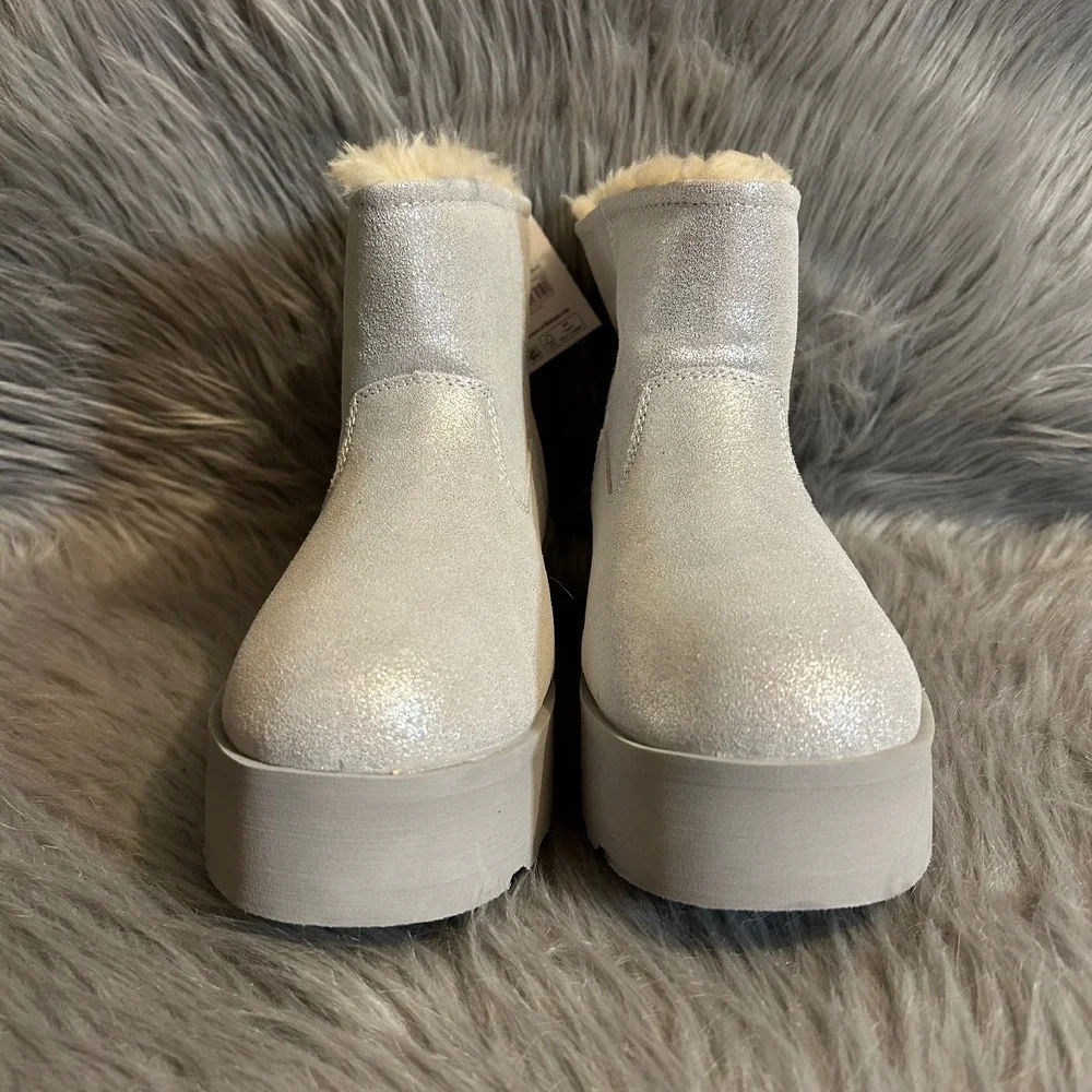 Time And Tru Platform Boots Womens‎ Size 8 Sparkly Gray Booties Genuine Leather